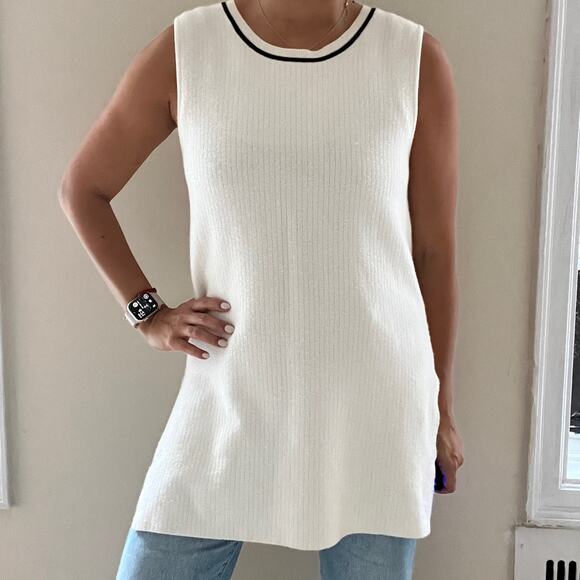 Athleta On the Town Cream with Black Trim Ribbed Knit Sweater Tunic Top Size M - Picture 12 of 16